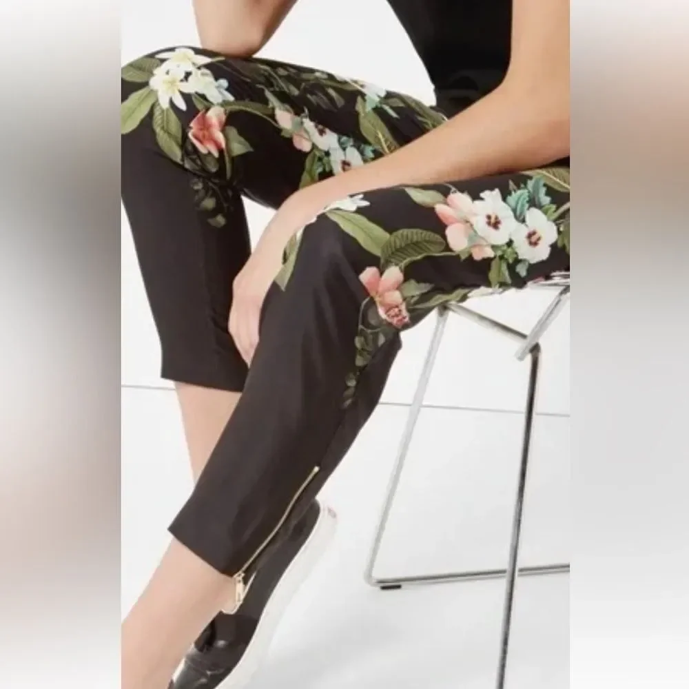 TED BAKER Floral Pant  size 2 Black side pockets back zipper pocket - Picture 2 of 9